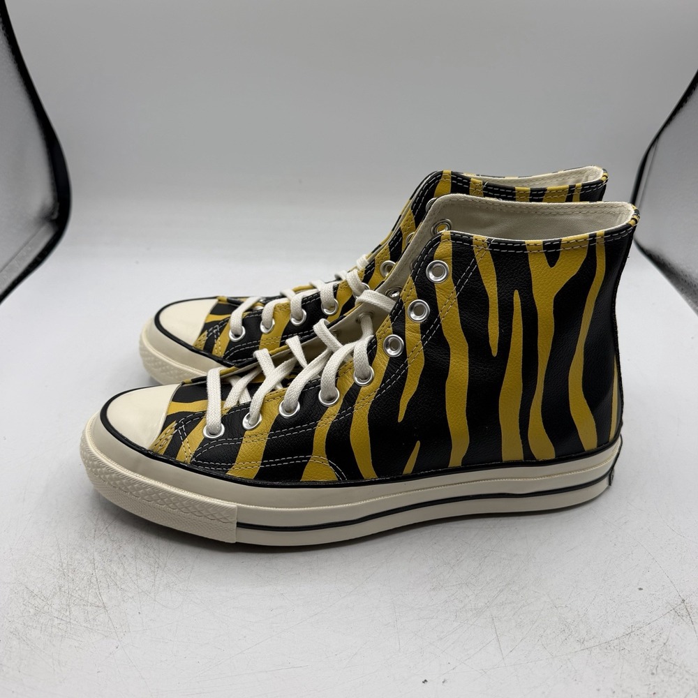 Converse Chuck 70 Hi Zebra Print Shoes Mens Sz 11.5 Leather Vivid Sulfer Yellow - Picture 6 of 11